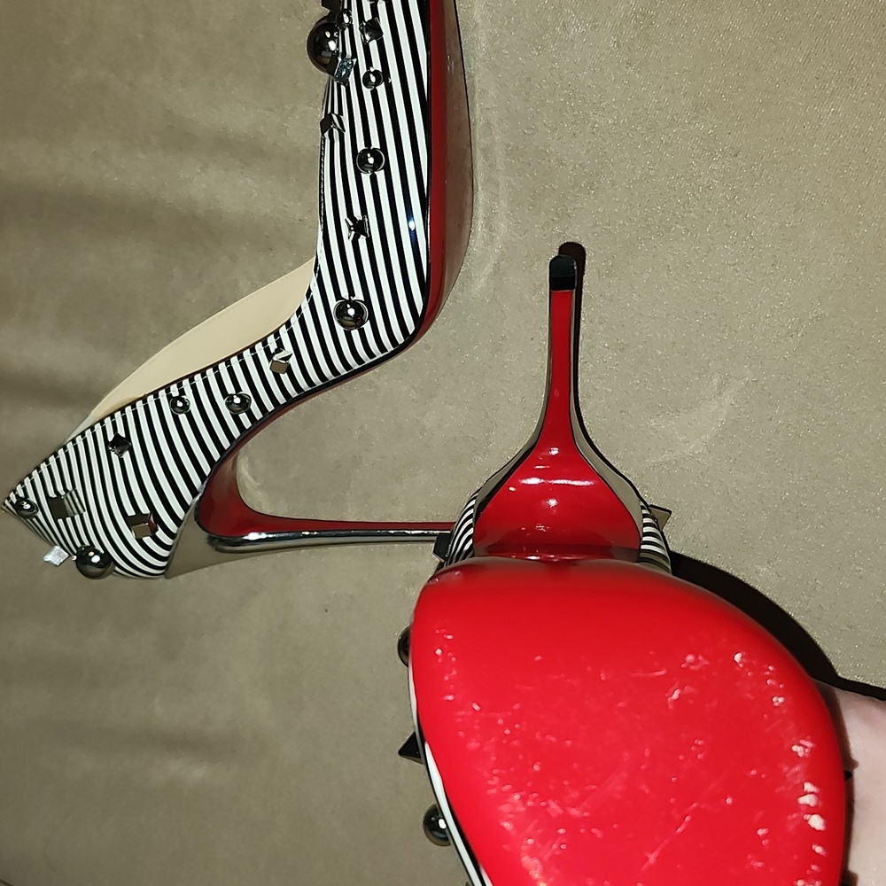 Christian Louboutin Aimanta B&W Striped Women's Heels - EUC 👠 Size 36.5 - Picture 17 of 17